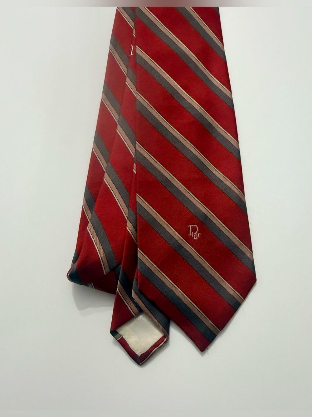 Vintage Christian Dior Red Striped Men’s Tie Embroidered Logo